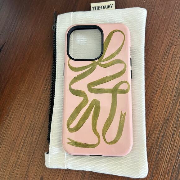 NWT The Dairy iPhone 13 Pro Case & Pouch - Green Ribbon Pink - Picture 2 of 10